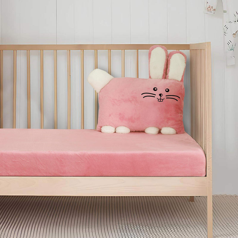 Pink Bunny Fleece Flat Sheet and Cushion
