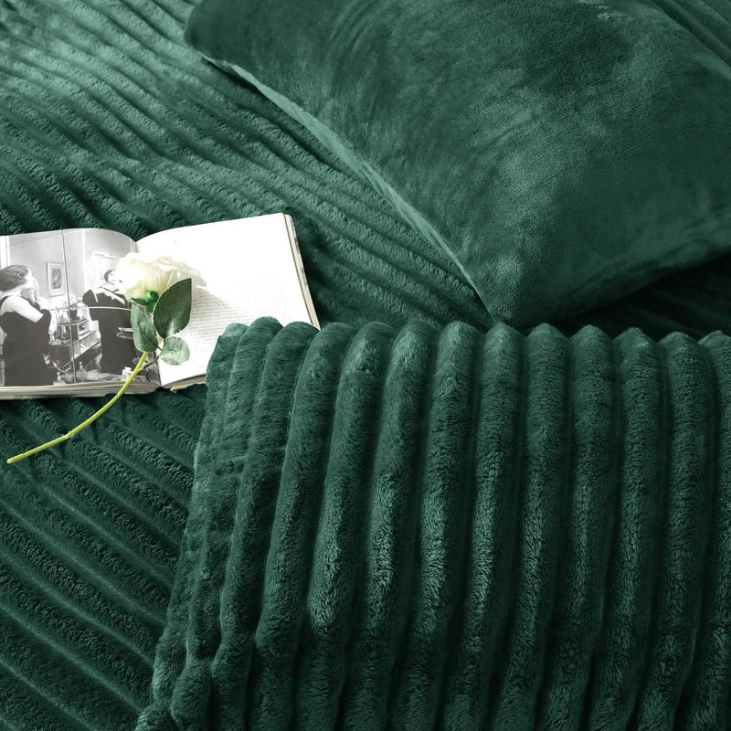 Jacquard Stripe Flannel Fleece 6pc Razaye Set-Bottle Green