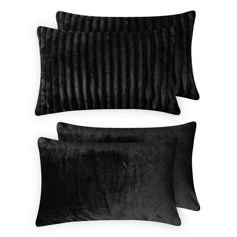 Jacquard Stripe Flannel Fleece 6pc Razaye Set-Jet Black