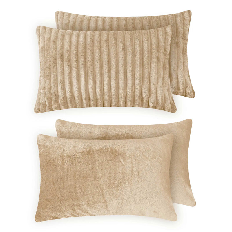 Jacquard Stripe Flannel Fleece 6pc Razaye Set-Sand
