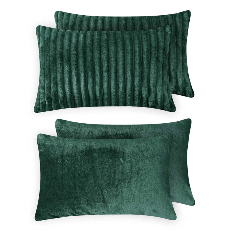 Jacquard Stripe Flannel Fleece 6pc Razaye Set-Bottle Green