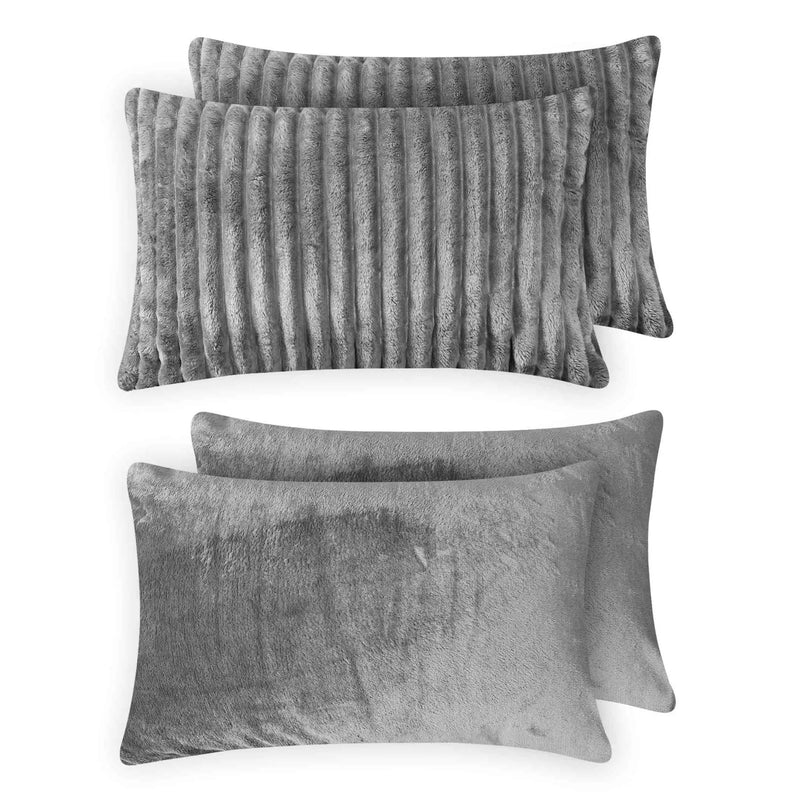 Jacquard Stripe Flannel Fleece 6pc Razaye Set-Grey