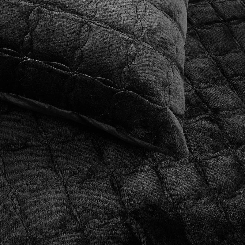 Luxury Quilted Fleece 6pc Bedding Set-Jet Black