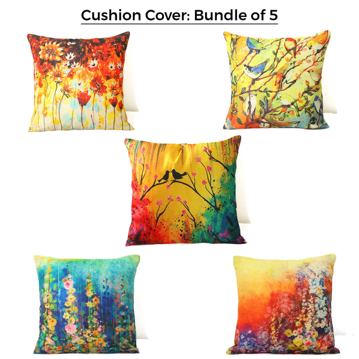 Oil Painted Birds Cushion Covers (Bundle of 5)