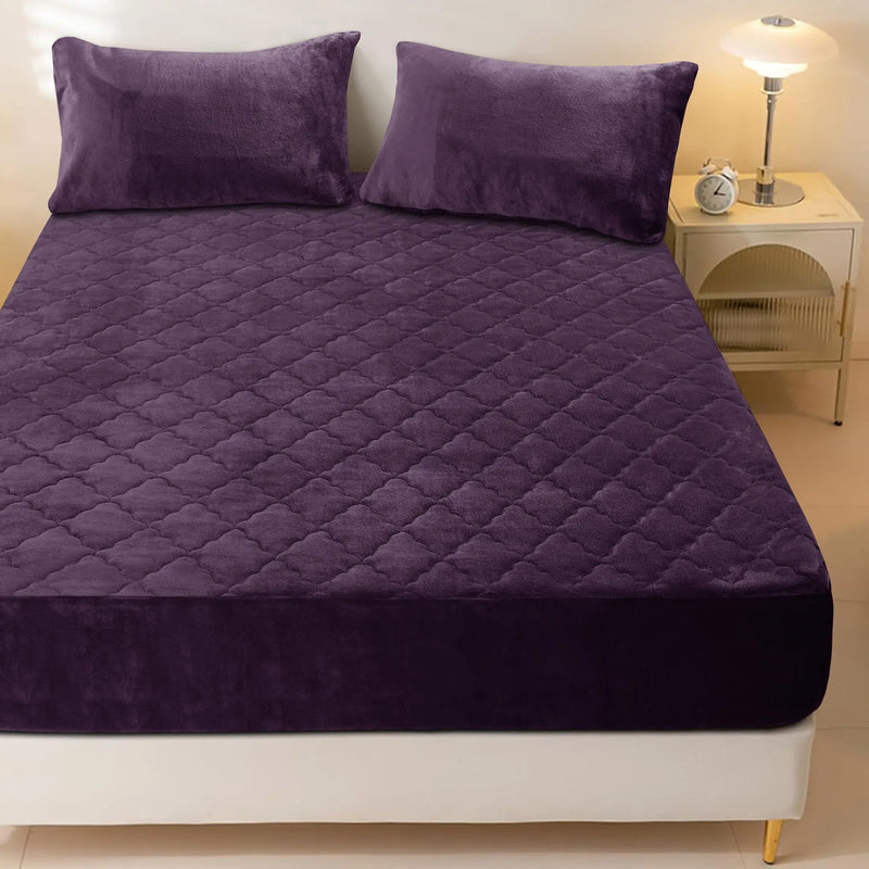 Plush Quilted Fleece Fitted Sheet Plum