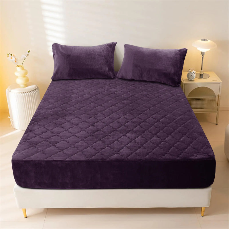 Plush Quilted Fleece Fitted Sheet Plum