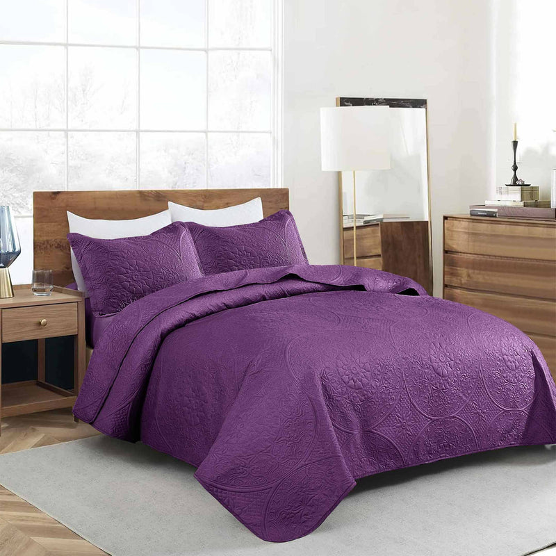 Spring Ultrasonic Quilted Bedspread Set - Purple