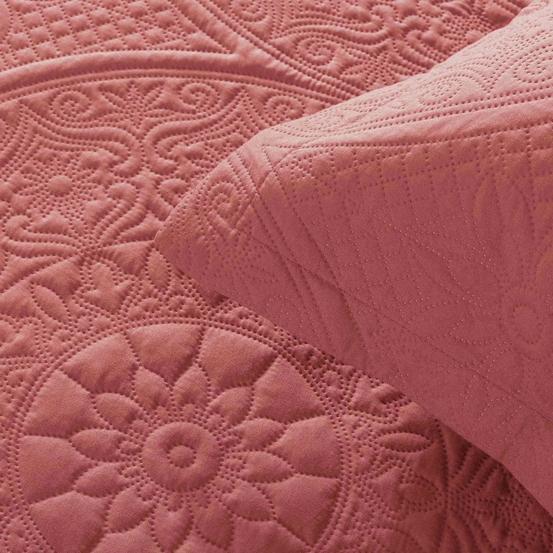 Spring Ultrasonic Quilted Bedspread Set - Carrot Pink