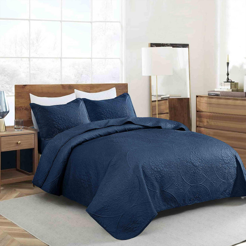 Spring Ultrasonic Quilted Bedspread Set - Navy Blue