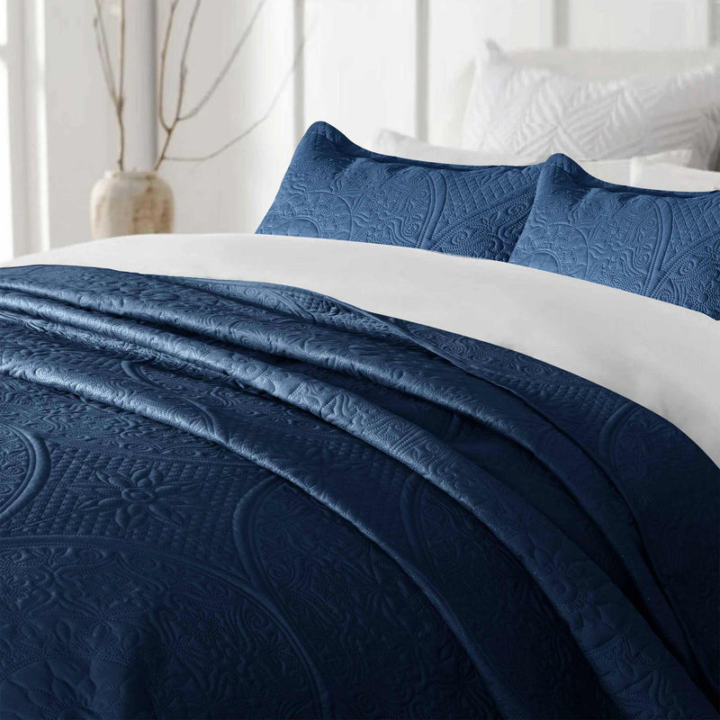 Spring Ultrasonic Quilted Bedspread Set - Navy Blue