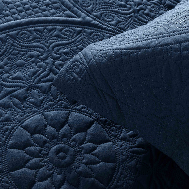 Spring Ultrasonic Quilted Bedspread Set - Navy Blue
