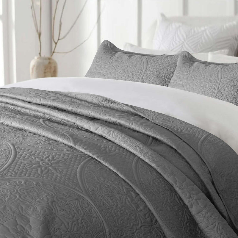 Spring Ultrasonic Quilted Bedspread Set - Grey