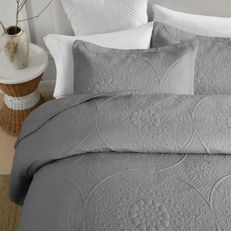 Spring Ultrasonic Quilted Bedspread Set - Grey