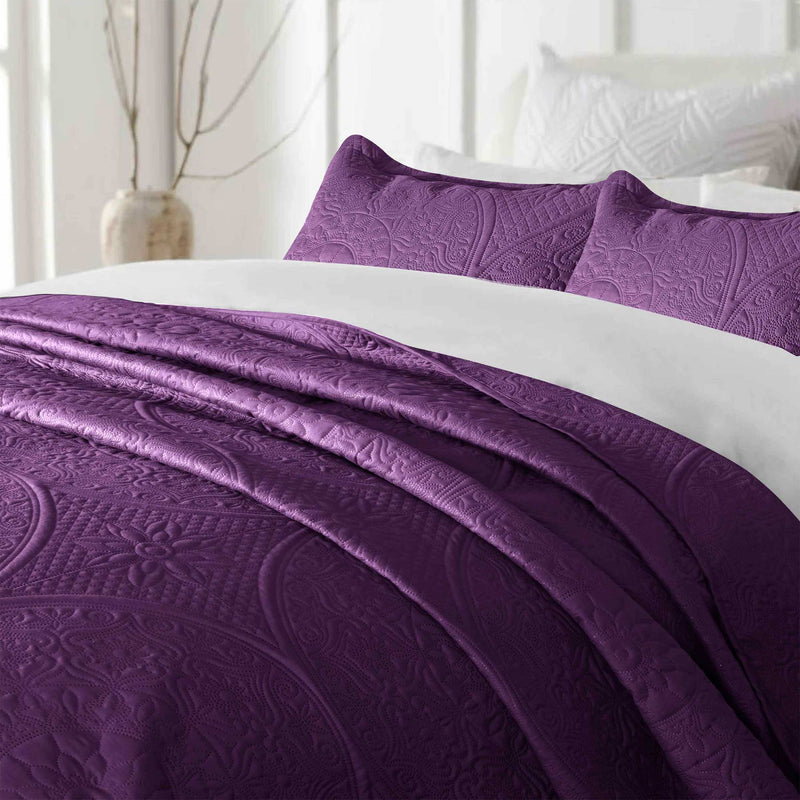 Spring Ultrasonic Quilted Bedspread Set - Purple
