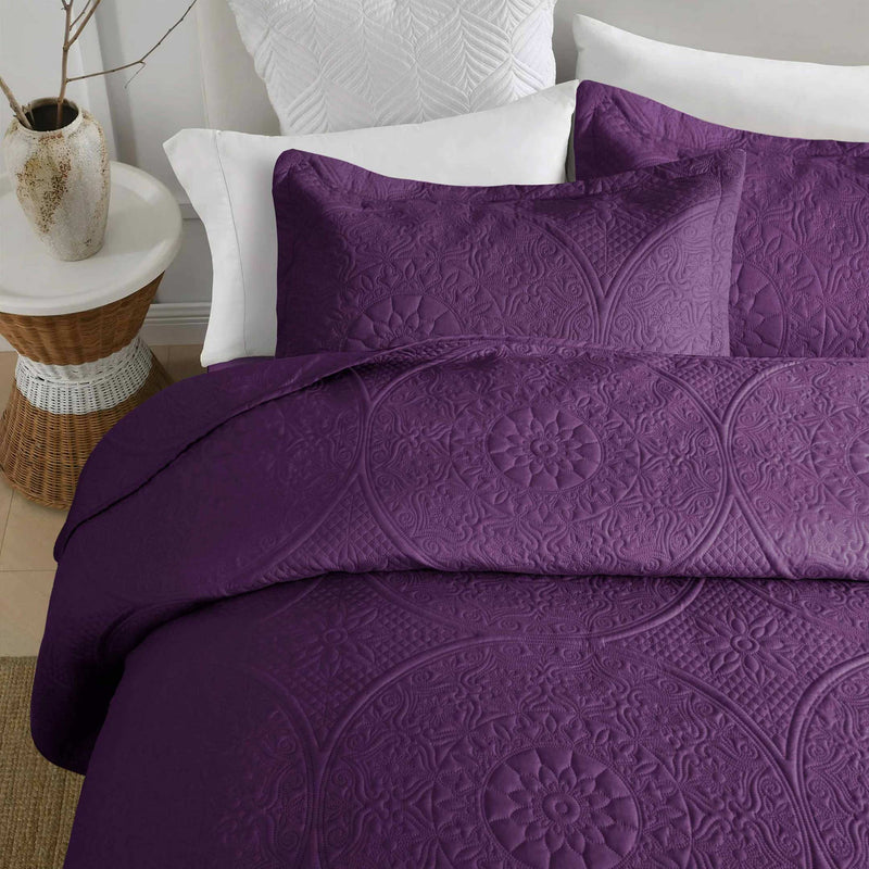 Spring Ultrasonic Quilted Bedspread Set - Purple