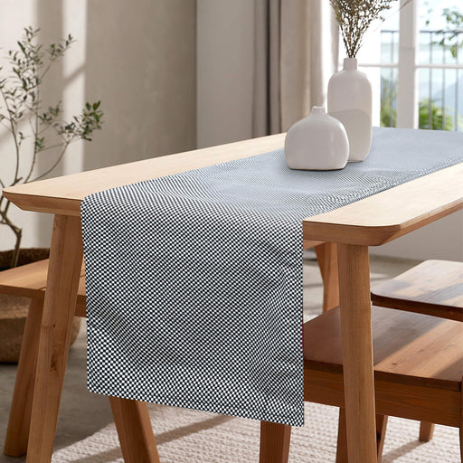 black white check style table runner