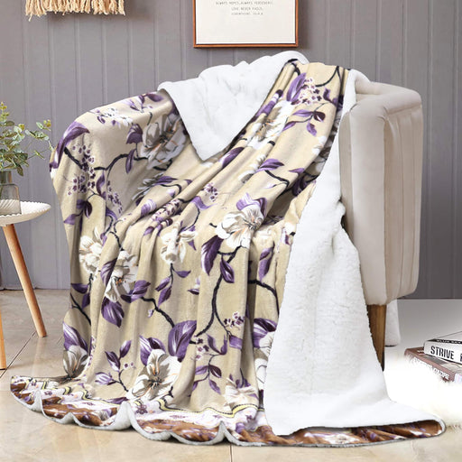 soft warm floral print embossed sherpa blanket1