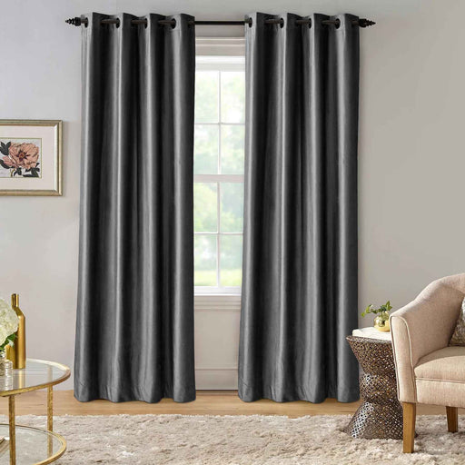 ultrasoft fine grommet top velvet curtain panels grey