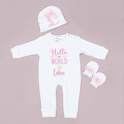 pink bows embroidered customized baby romper set