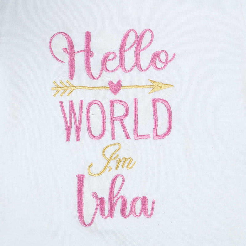 pink bows embroidered customized baby romper set