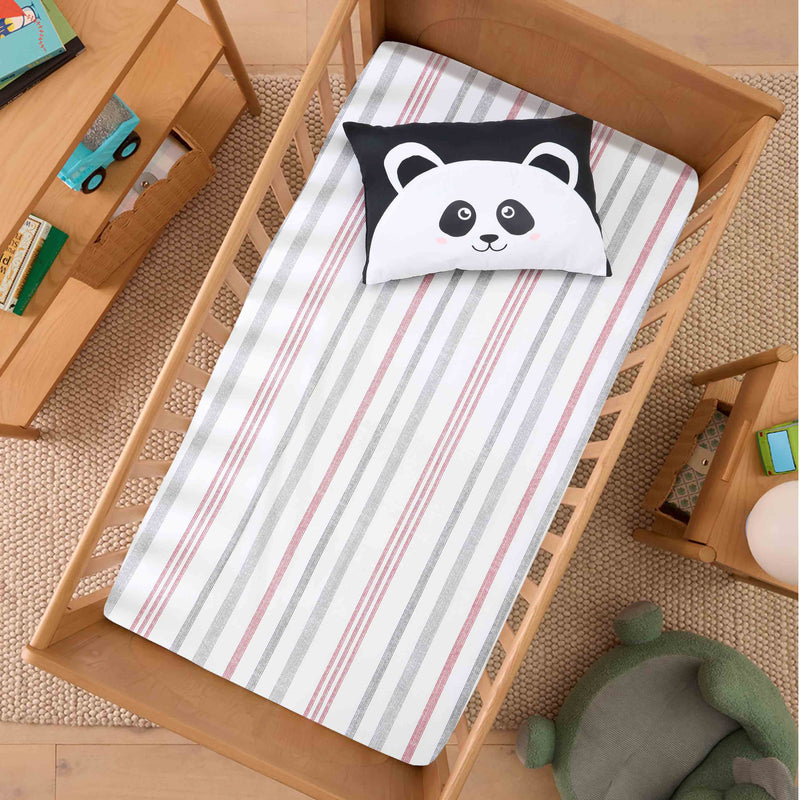 Grey & Red Stripes Crib Bedding Set