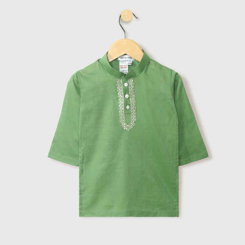Green Embroidered Baby Kurta Set