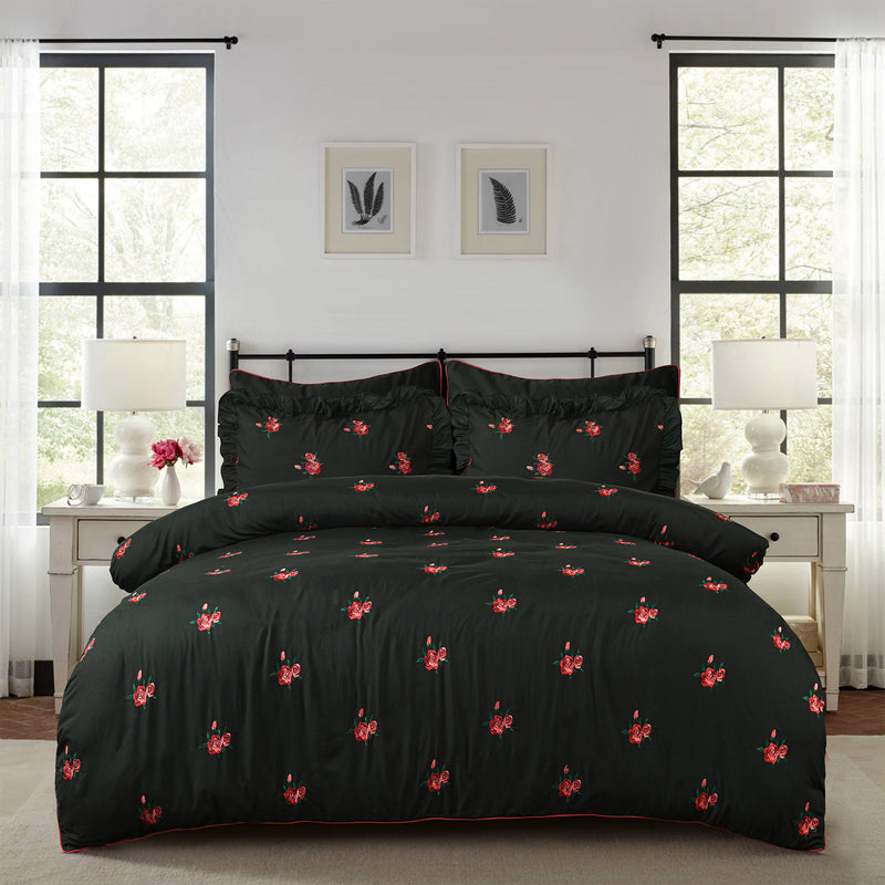 Midnight Rose Embroidered Summer Duvet Set