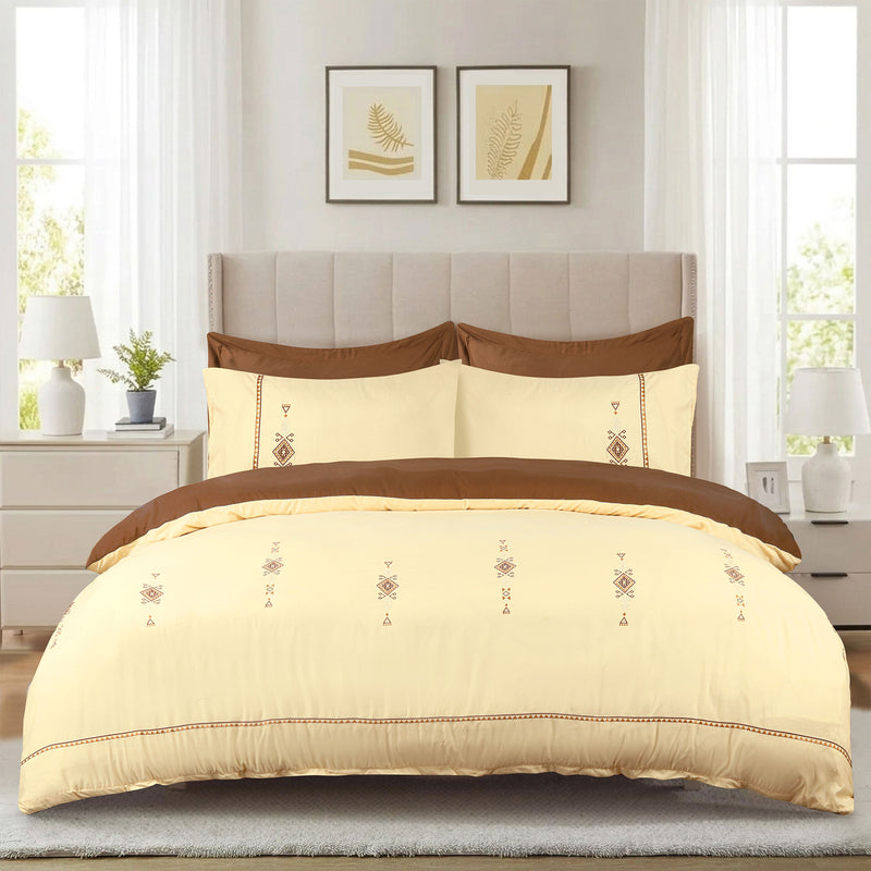 Mocha Horizon Embroidered Summer Duvet Set