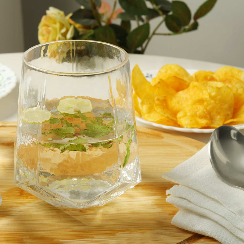 Engraved Pattern Diamond Shape Glass Set-6 Pcs