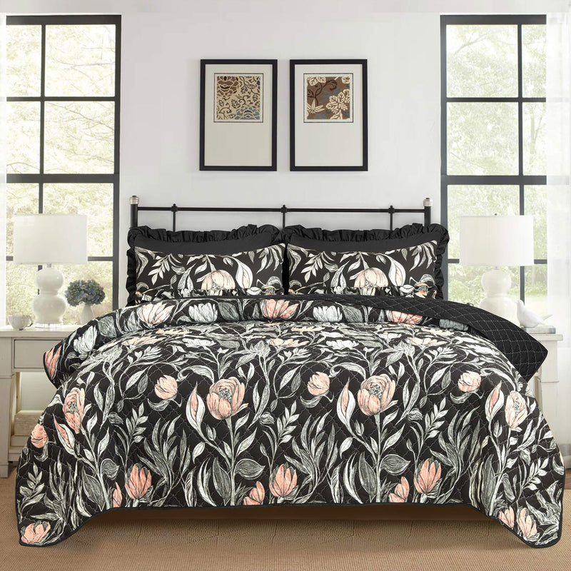 Shadow Lily Quilted Bedspread