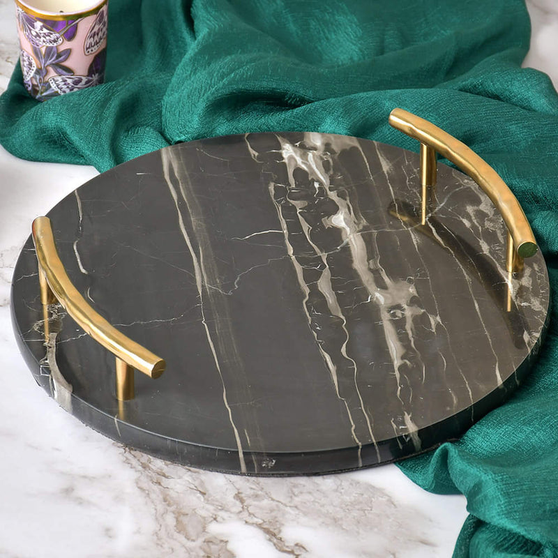 Nordic Black Round Marble Serving Tray