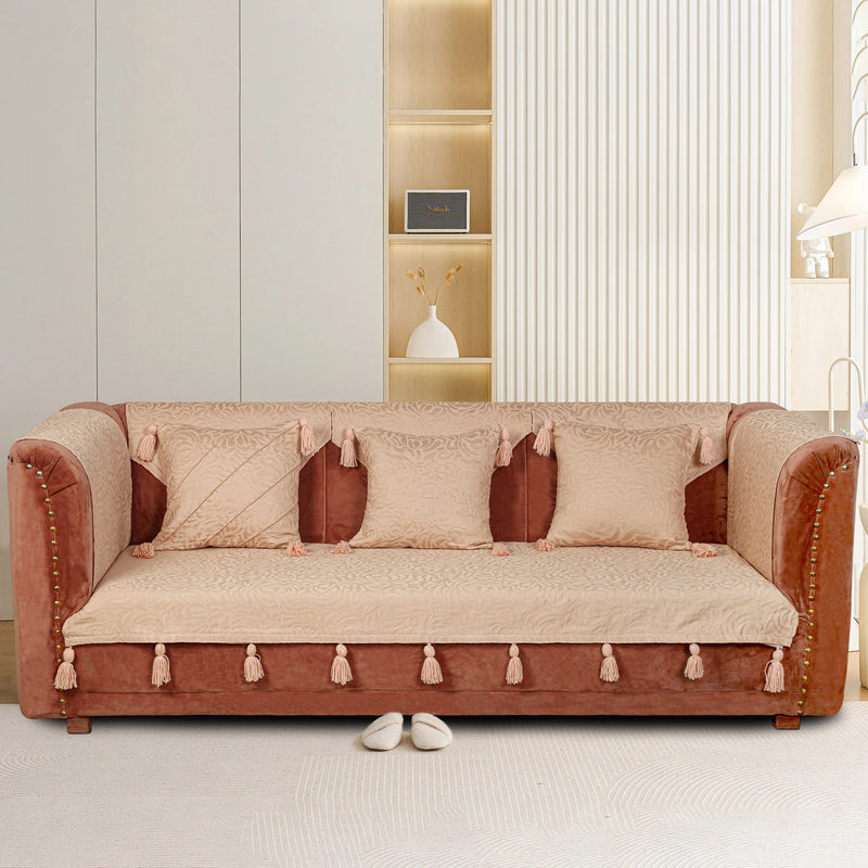 Premium Jacquard Sofa Cover Baby Pink