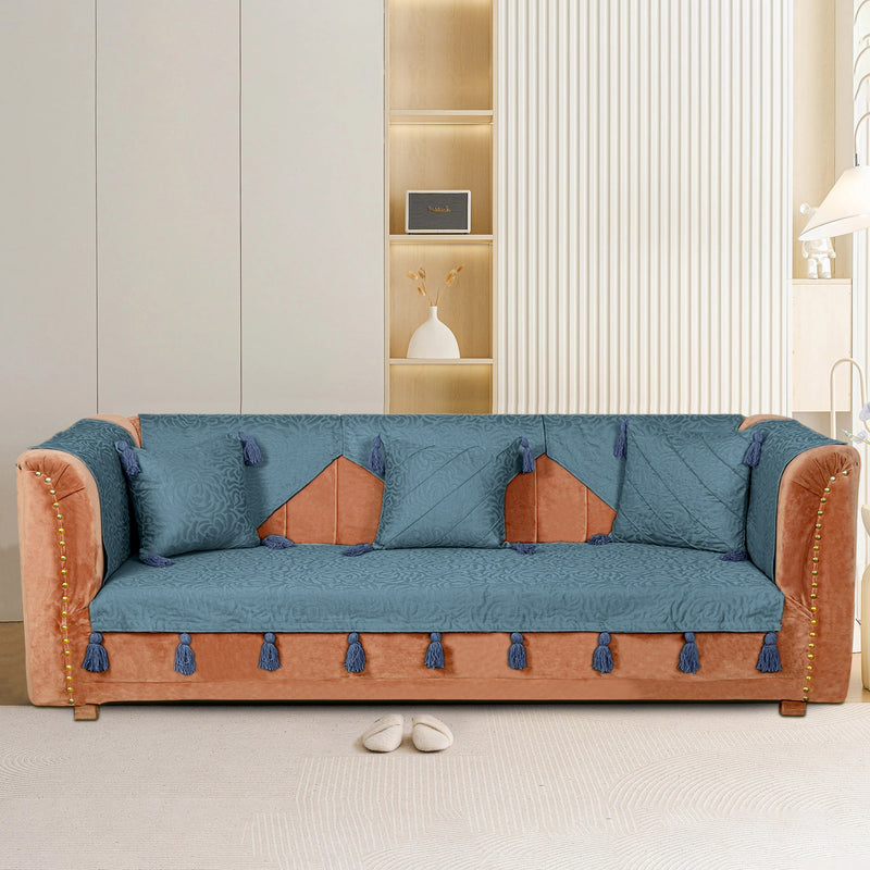 Premium Jacquard Sofa Cover Blue