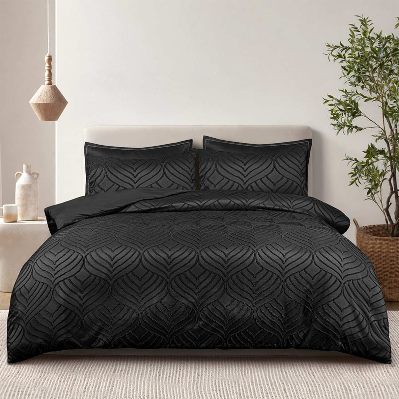 MidNight Luxe Boho Tufted Duvet Cover- Soft Microfiber- 6 Piece Set