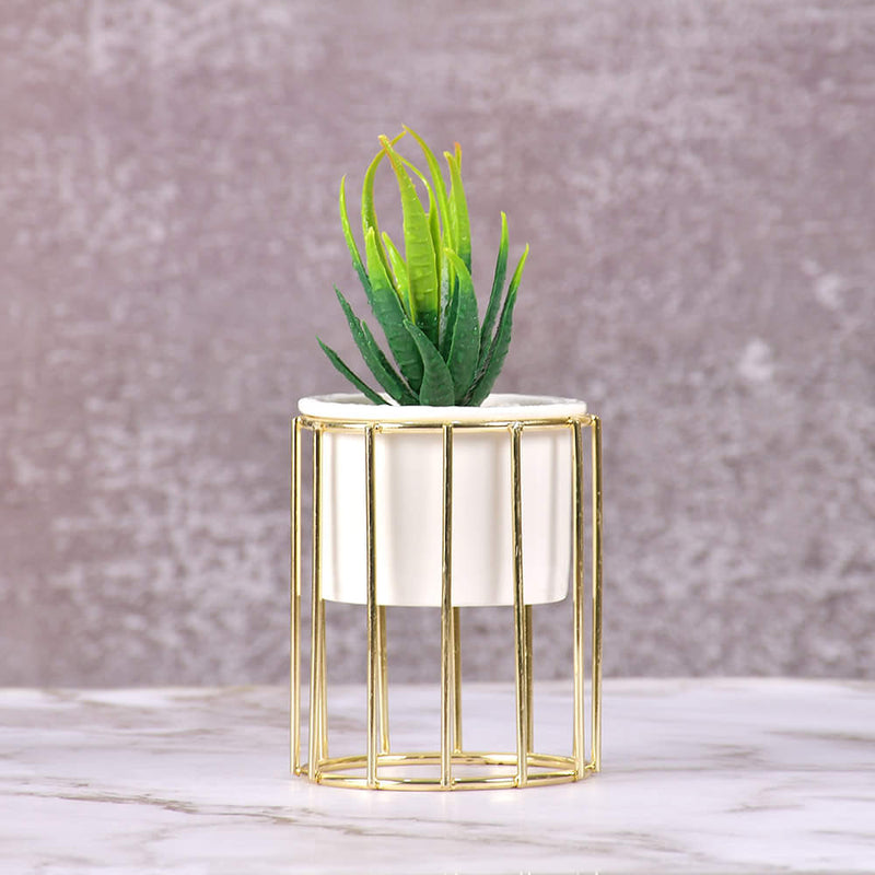 Pure White Porcelain Flower Pot with Vertical Stand & Planter ( Artificial Plants)