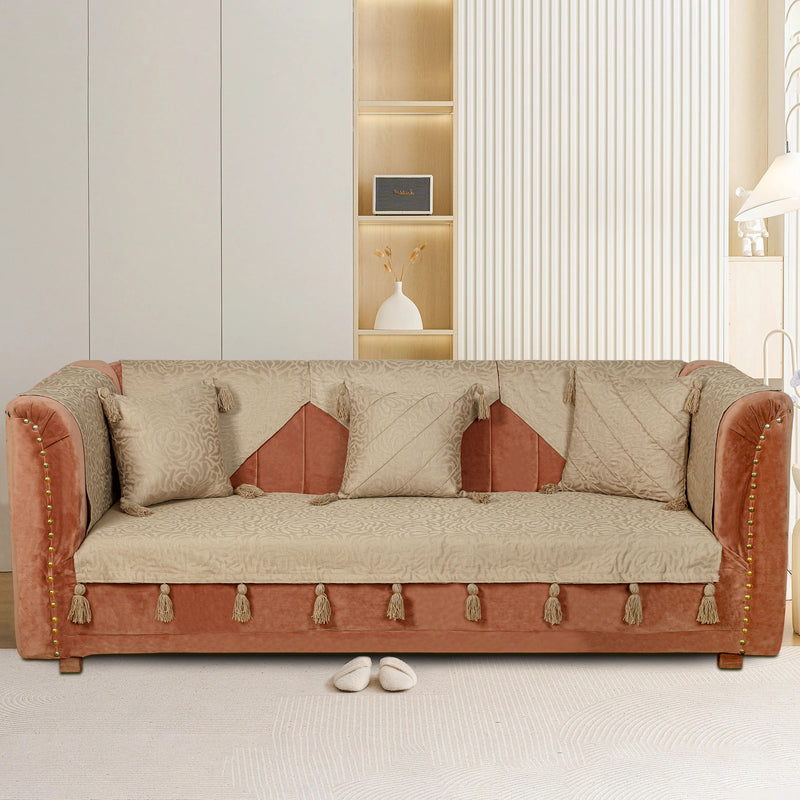 Premium Jacquard Sofa Cover Sand
