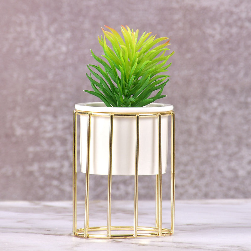 Pure White Porcelain Flower Pot with Vertical Stand & Planter ( Artificial Plants)