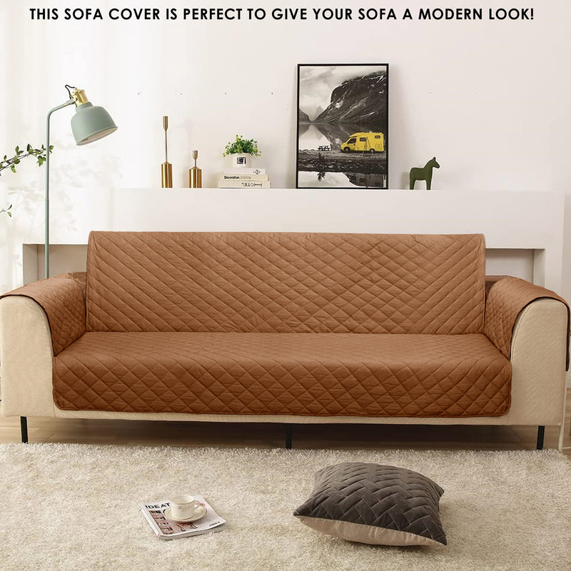 100% Waterproof Quilted Sofa Cover Coffee