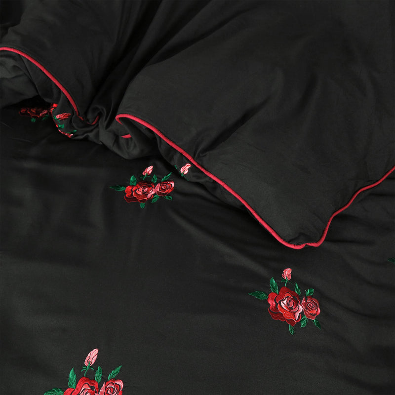 Midnight Rose Embroidered Summer Duvet Set