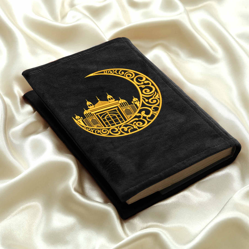 Black Seashell Quilted Moon Embroidered Fleece Padded Prayermat