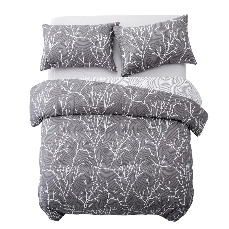 Microfiber Duvet Cover with Pillow Cases Grey Boughs Design