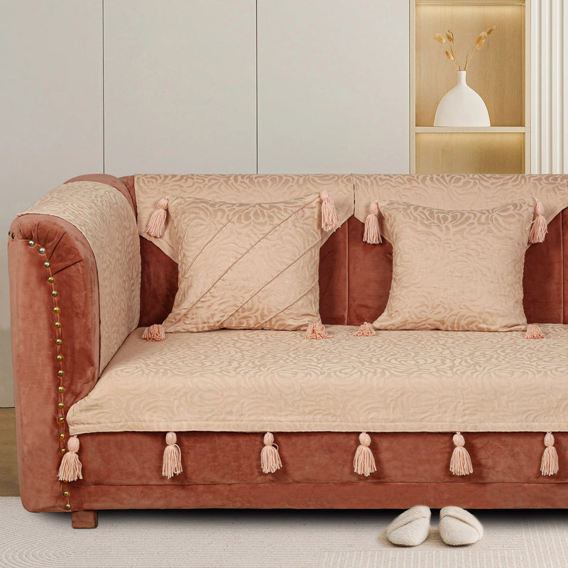 Premium Jacquard Sofa Cover Baby Pink