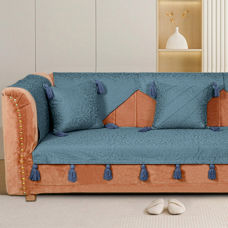 Premium Jacquard Sofa Cover Blue