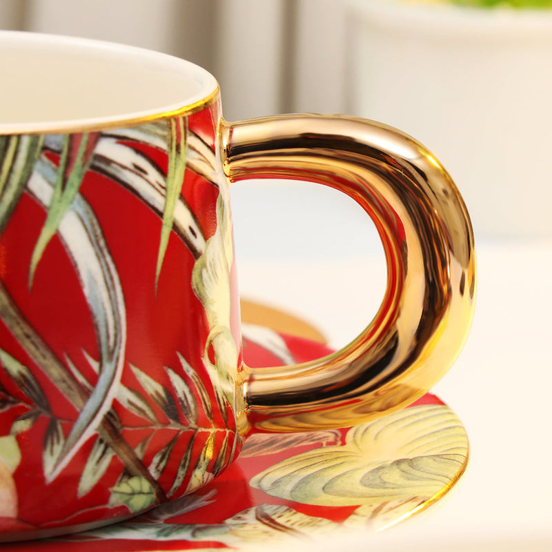 Tropical Design Bone-China Cup with Saucer