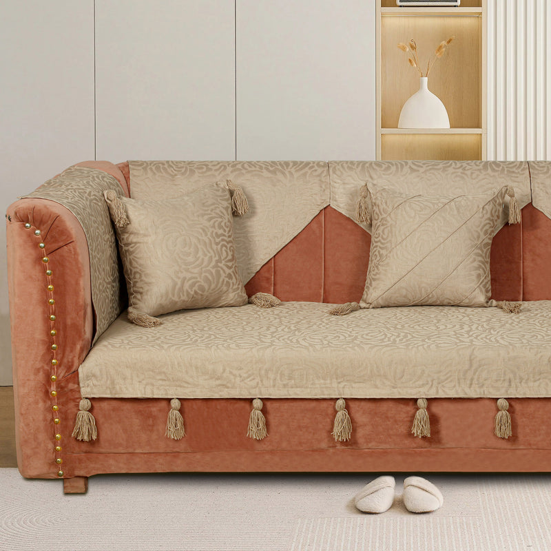 Premium Jacquard Sofa Cover Sand