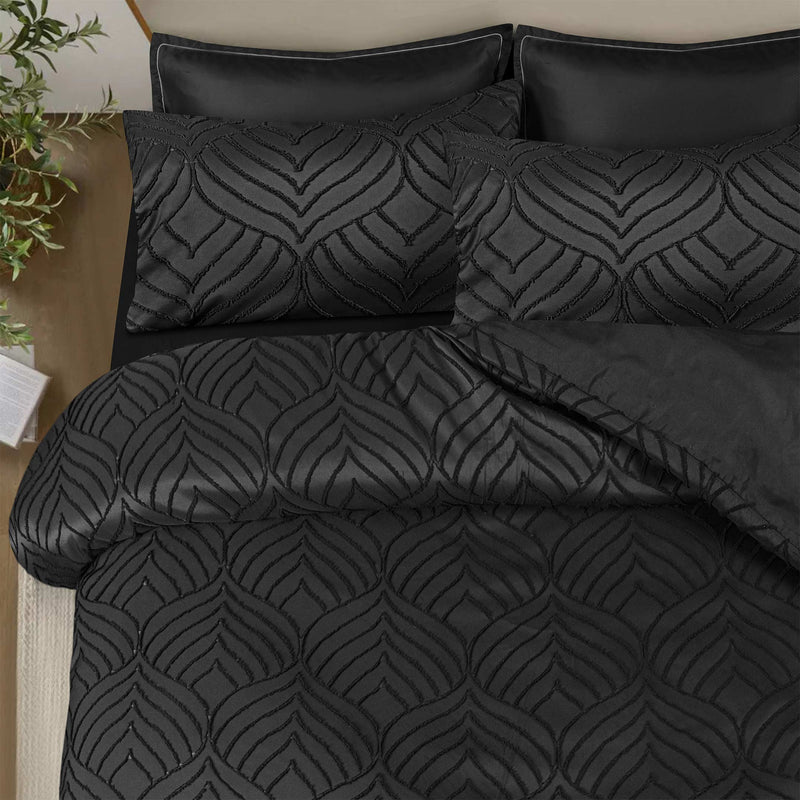 MidNight Luxe Boho Tufted Duvet Cover- Soft Microfiber- 6 Piece Set