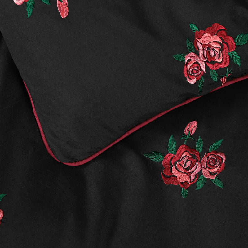 Midnight Rose Embroidered Summer Duvet Set