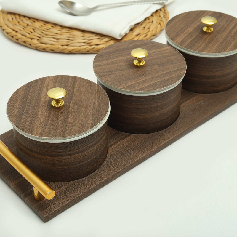 3 Compartment Leathered Wood Serving Tray