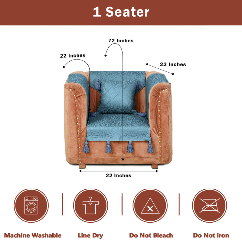 Premium Jacquard Sofa Cover Blue