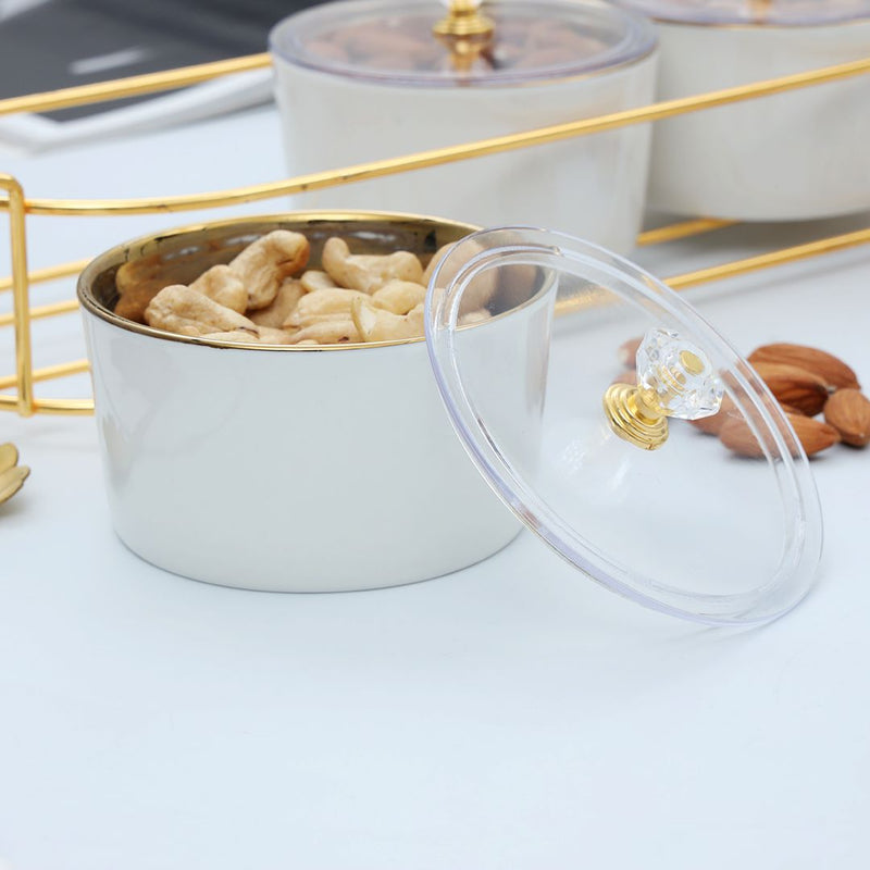 3 Dip Round Ceramic Compartment Set With Lid